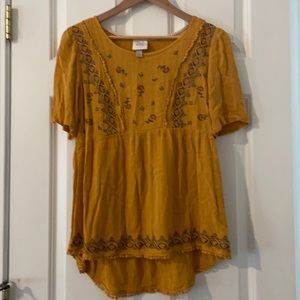 Knox Rose Yellow Embroidered Blouse M